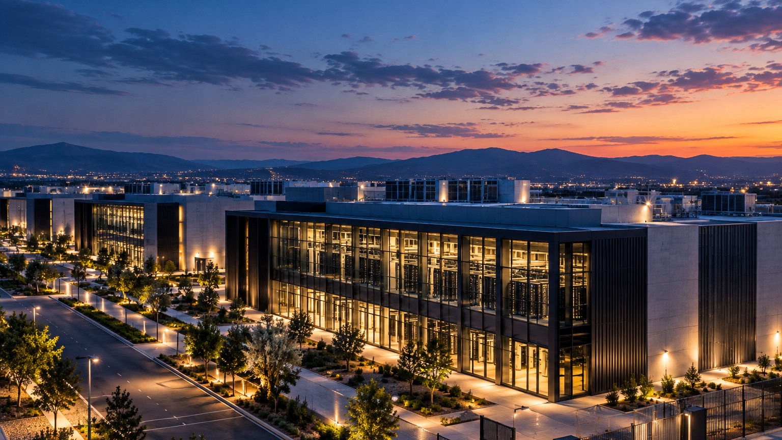 Data centre campus at dusk