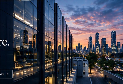 Modern city skyline and data infrastructure at dusk